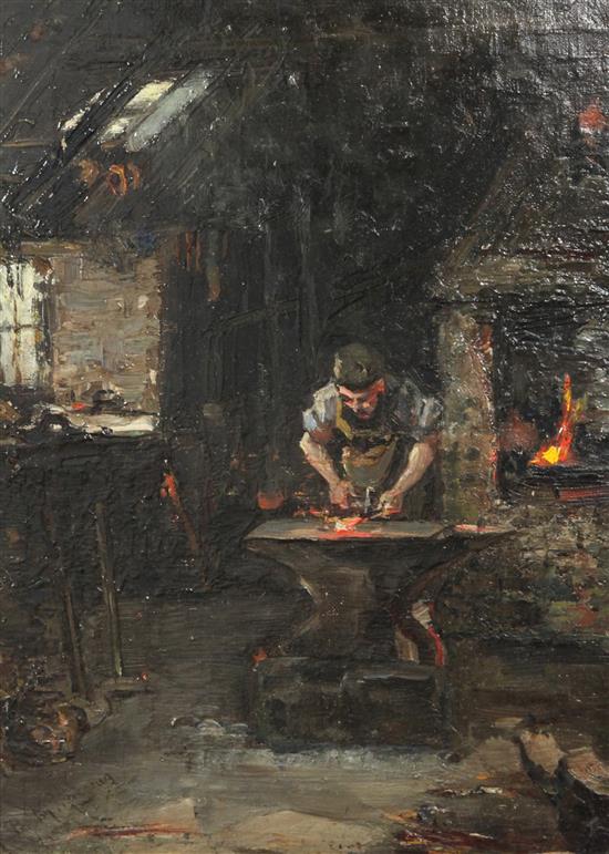 Hannah Clarke Preston MacGoun (1864–1913) The Blacksmiths Forge, 15 x 10.5in.